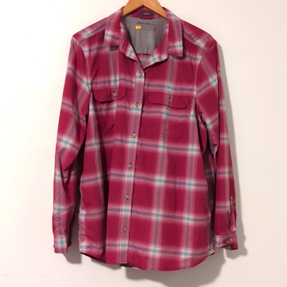 Eddie Bauer Pink Plaid Button-Down Shirt